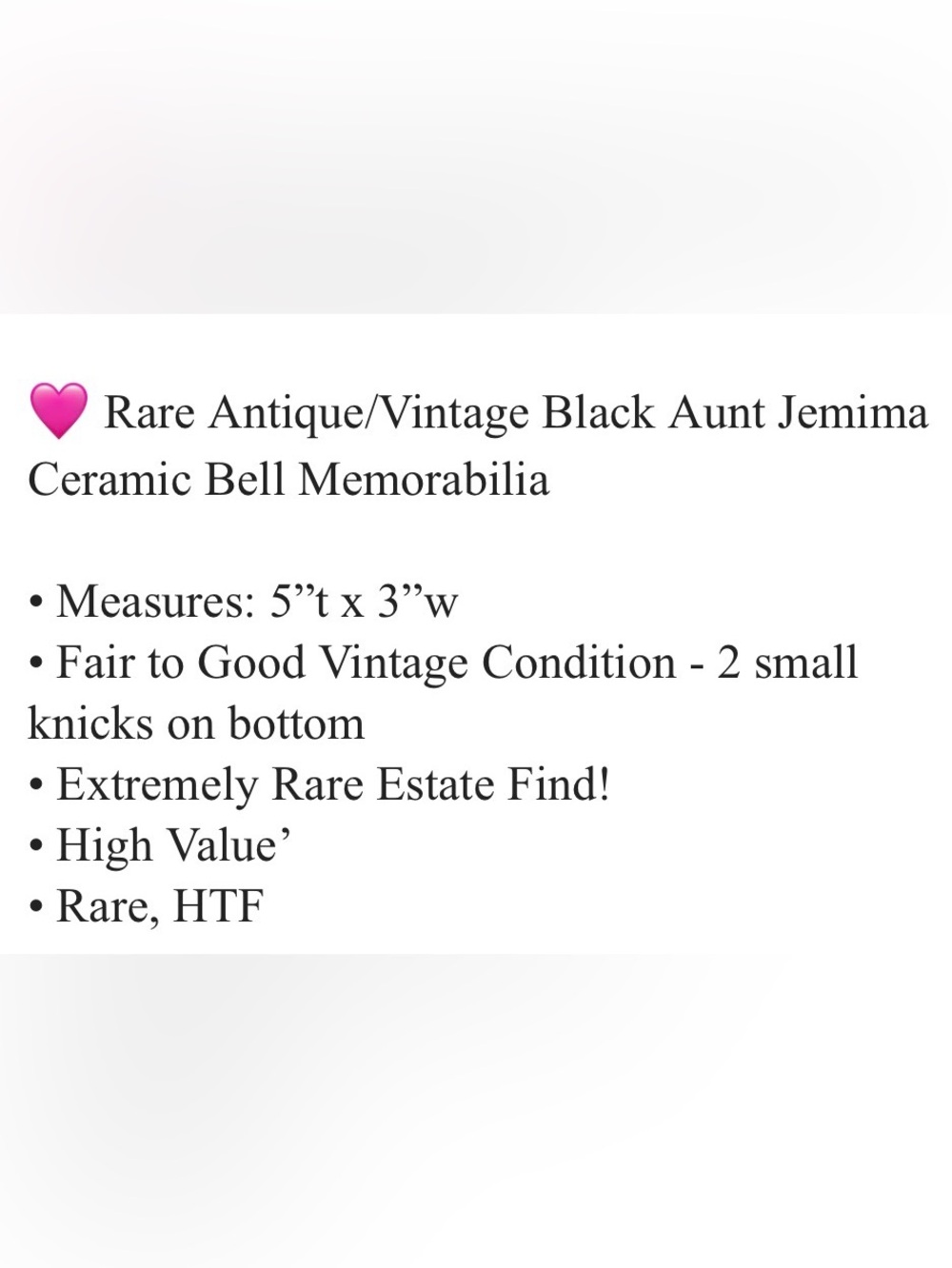 Extremely Rare 🌸 Antique/Vintage Black Aunt Jemima Ceramic Bell Memorabilia - Picture 3 of 10